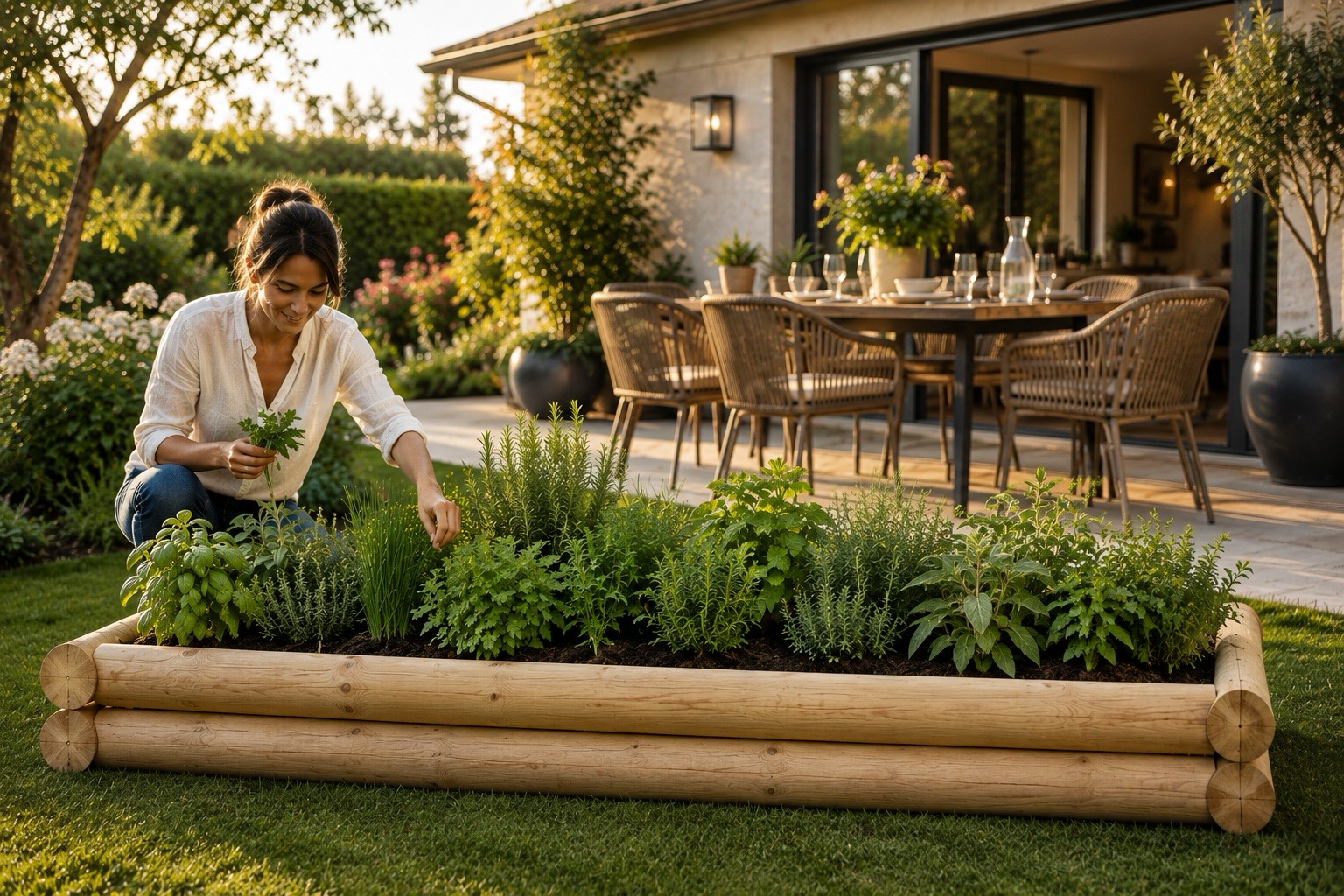 Potager Aromates Végéa Concept installé dans un jardin